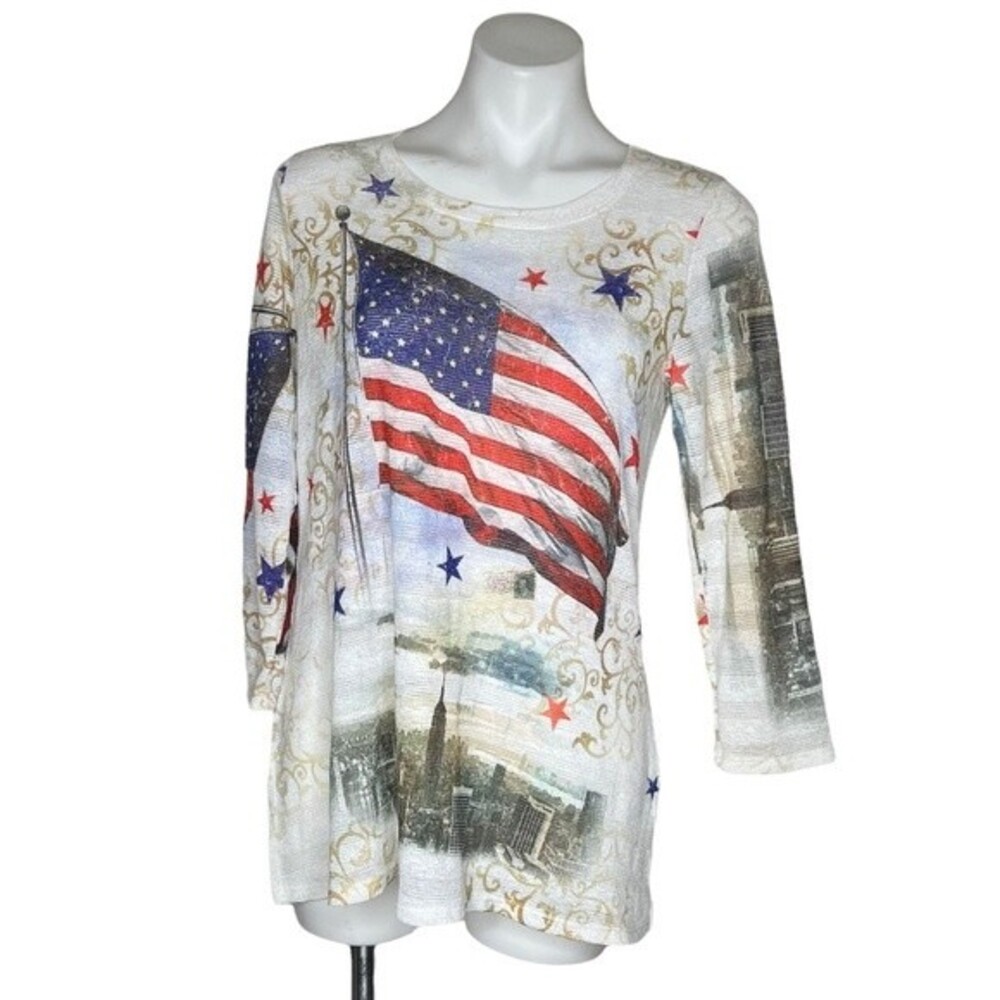 Cactus Fashion US FLAG Scoop Neck Burnout Top Size Small Patriotic Americana
